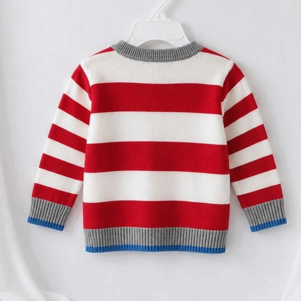 Baby Boy Dump‎ Truck Sweater 6-9 Months Red White Striped Knit Childrens Place